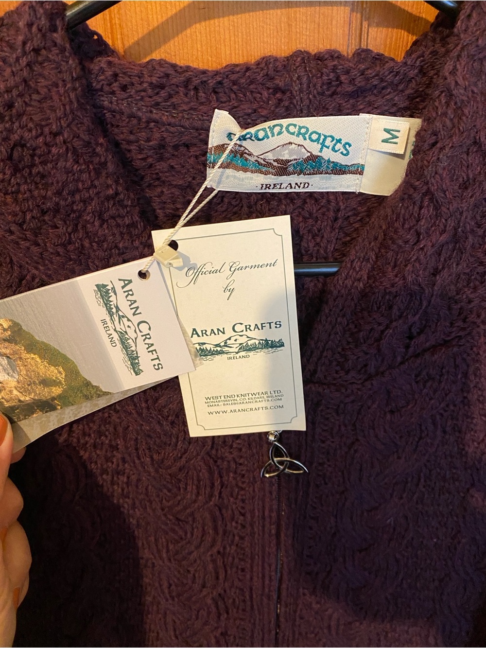 Aran Crafts Purple Cable-Knit Hooded Zip Cardigan - Picture 3 of 3